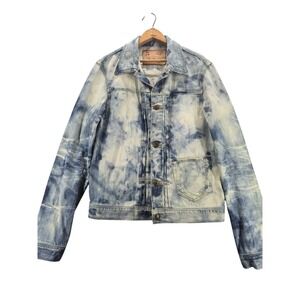 True Religion Blue Denim Jacket Sz M Kyle Y2K Faded Washed Light Acid‎ Wash